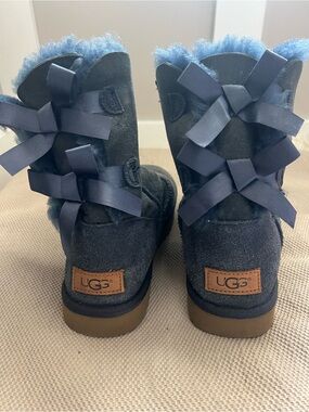 UGG Back-Bow Boots in Navy Blue with Blue Shearling